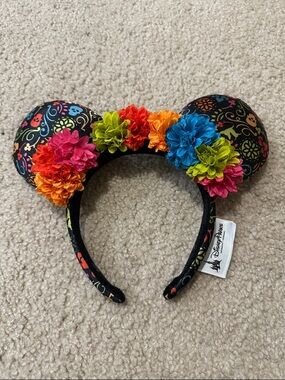 Disney Parks Coco Black Sugar Skull Ear Headband with Colorful Floral Accents